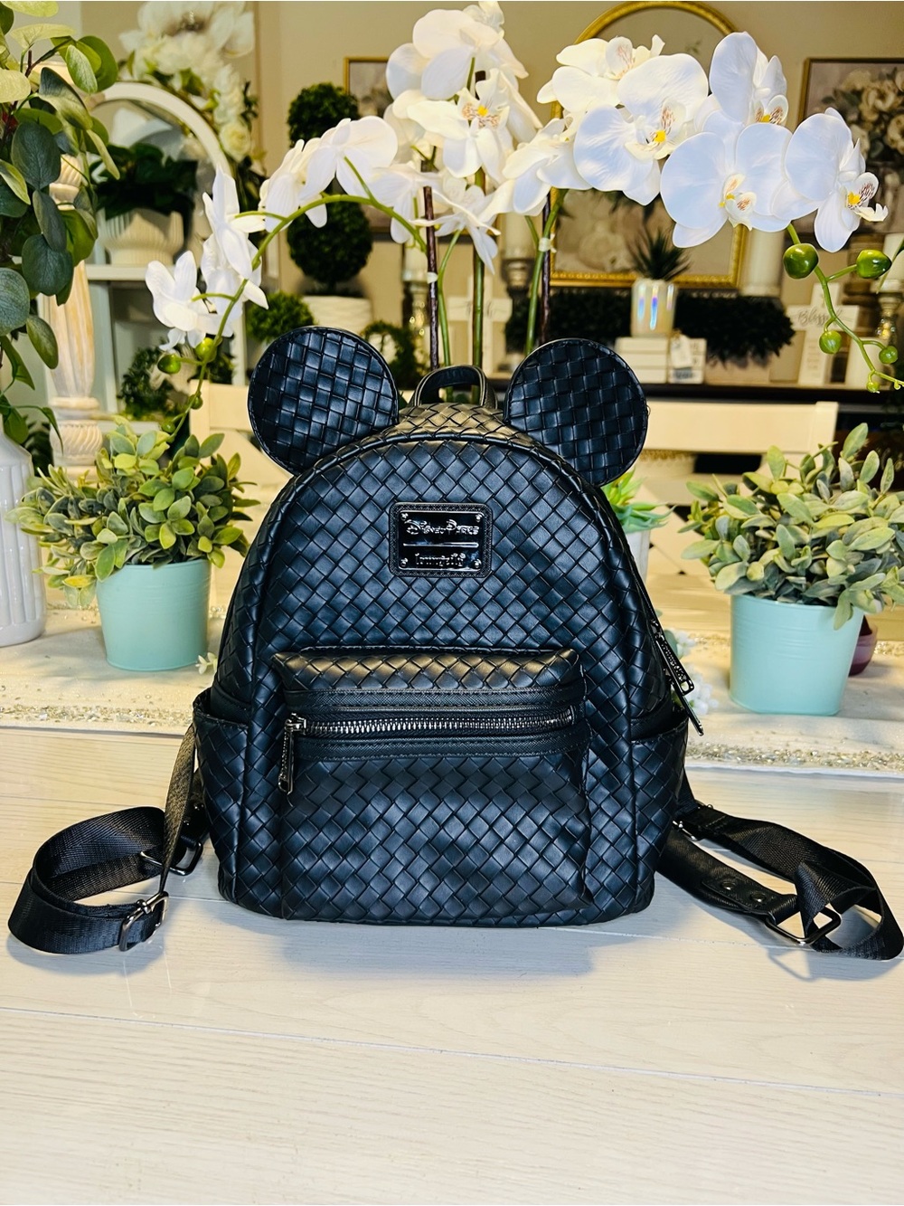 Disney Parks Loungefly Mickey Mouse Woven Mini Backpack Black w/ Ears (Like New)